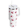30 oz Insulated Stainless Steel Tumbler Double Wall Stainless Steel Tumbler with 2-Way Drinking Watercolor Cherries Pattern 4FUC