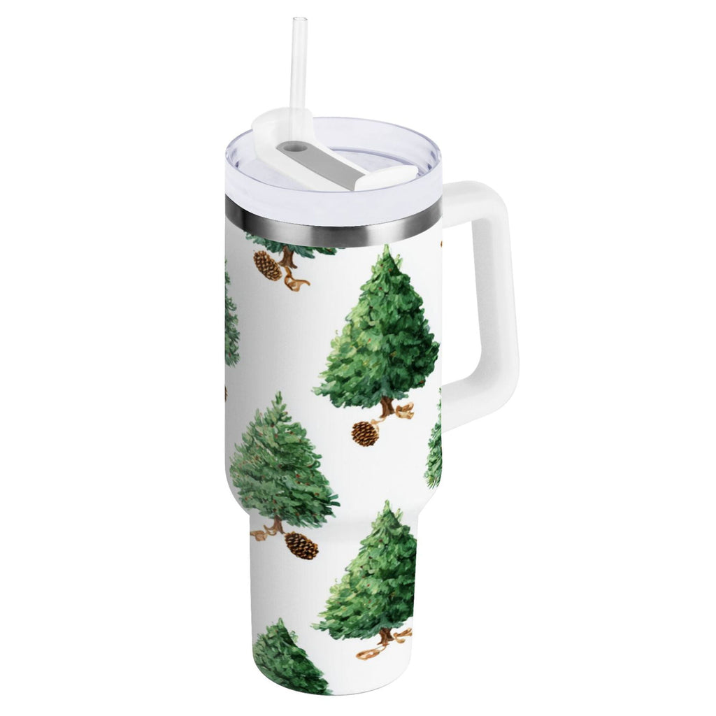 30 oz Insulated Stainless Steel Tumbler Double Wall Stainless Steel Tumbler with 2-Way Drinking Watercolor Green Christmas Tree 7MHU