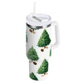 30 oz Insulated Stainless Steel Tumbler Double Wall Stainless Steel Tumbler with 2-Way Drinking Watercolor Green Christmas Tree 7MHU