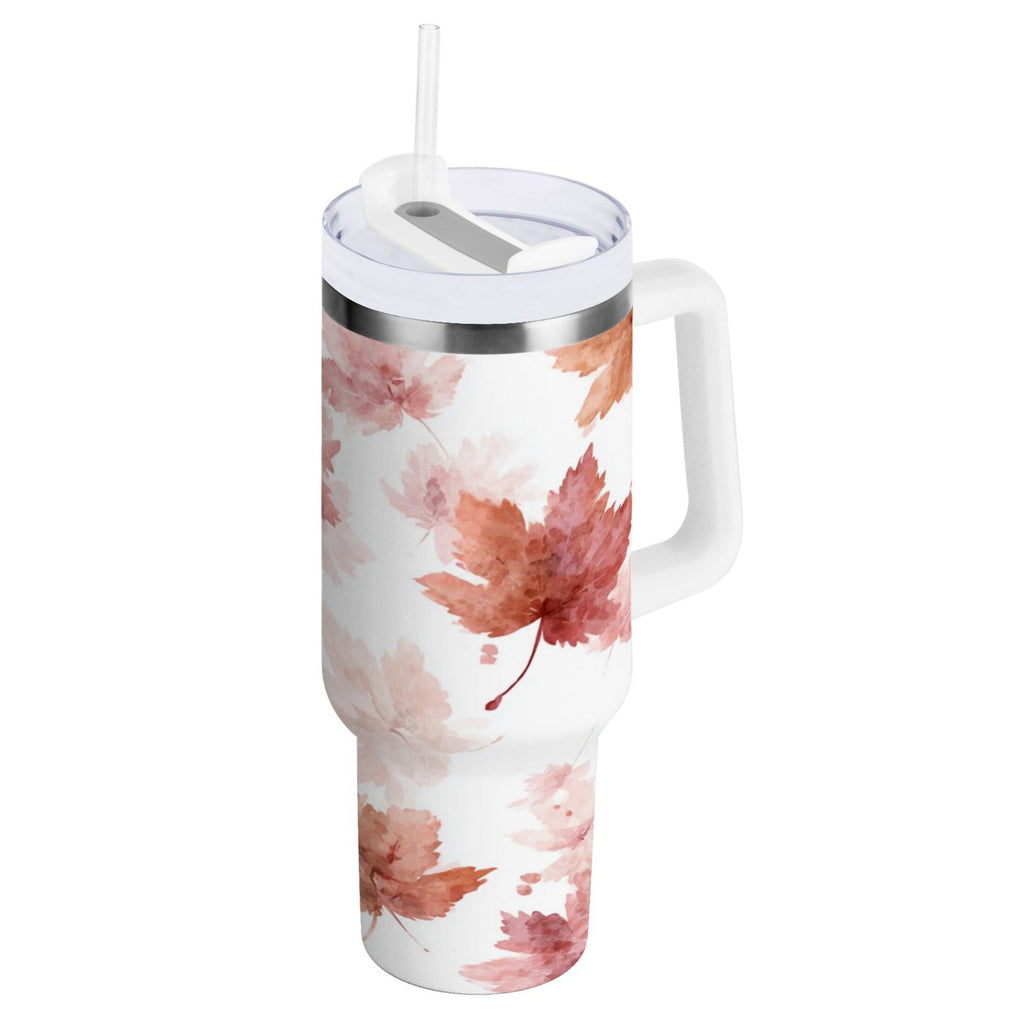 30 oz Insulated Stainless Steel Tumbler Double Wall Stainless Steel Tumbler with 2-Way Drinking Watercolor Pink Maple Leaves TYOR