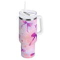30 oz Insulated Stainless Steel Tumbler Double Wall Stainless Steel Tumbler with 2-Way Drinking Watercolor Purple Bows TU2B