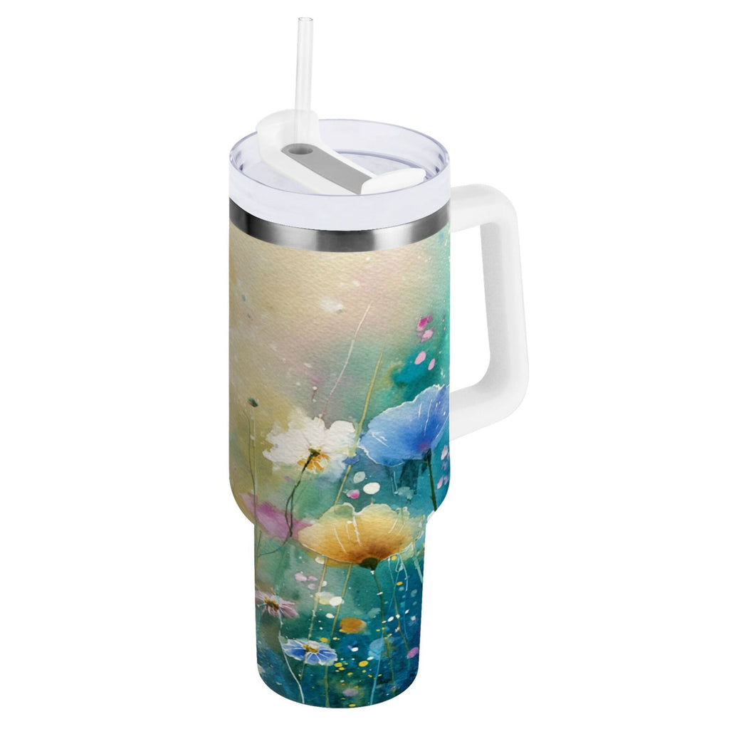30 oz Insulated Stainless Steel Tumbler Double Wall Stainless Steel Tumbler with 2-Way Drinking Watercolor Wildflowers RLHN