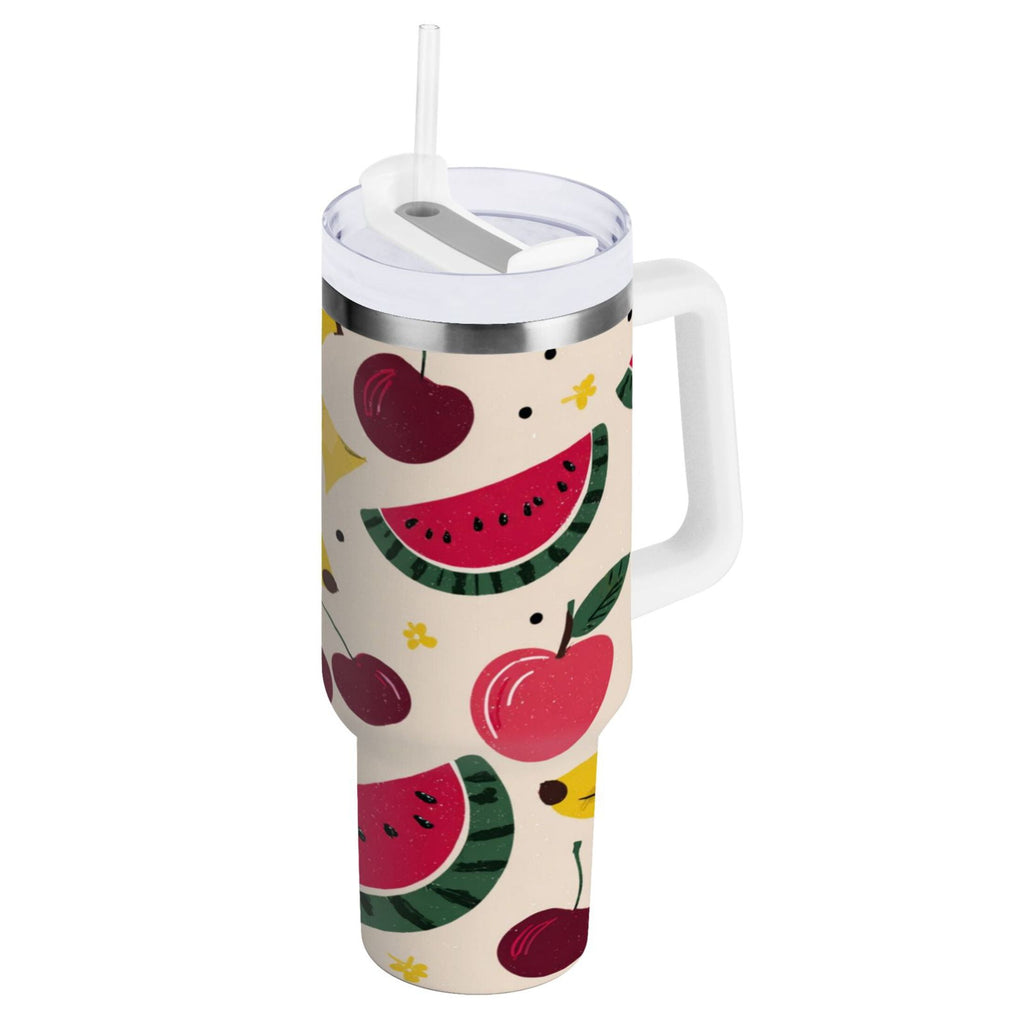 30 oz Insulated Stainless Steel Tumbler Double Wall Stainless Steel Tumbler with 2-Way Drinking Watermelon and Cherries WXK2