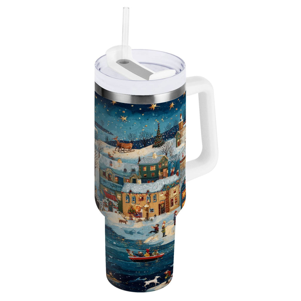 30 oz Insulated Stainless Steel Tumbler Double Wall Stainless Steel Tumbler with 2-Way Drinking Whimsical Christmas Scene WG28