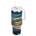 30 oz Insulated Stainless Steel Tumbler Double Wall Stainless Steel Tumbler with 2-Way Drinking Whimsical Christmas Scene WG28