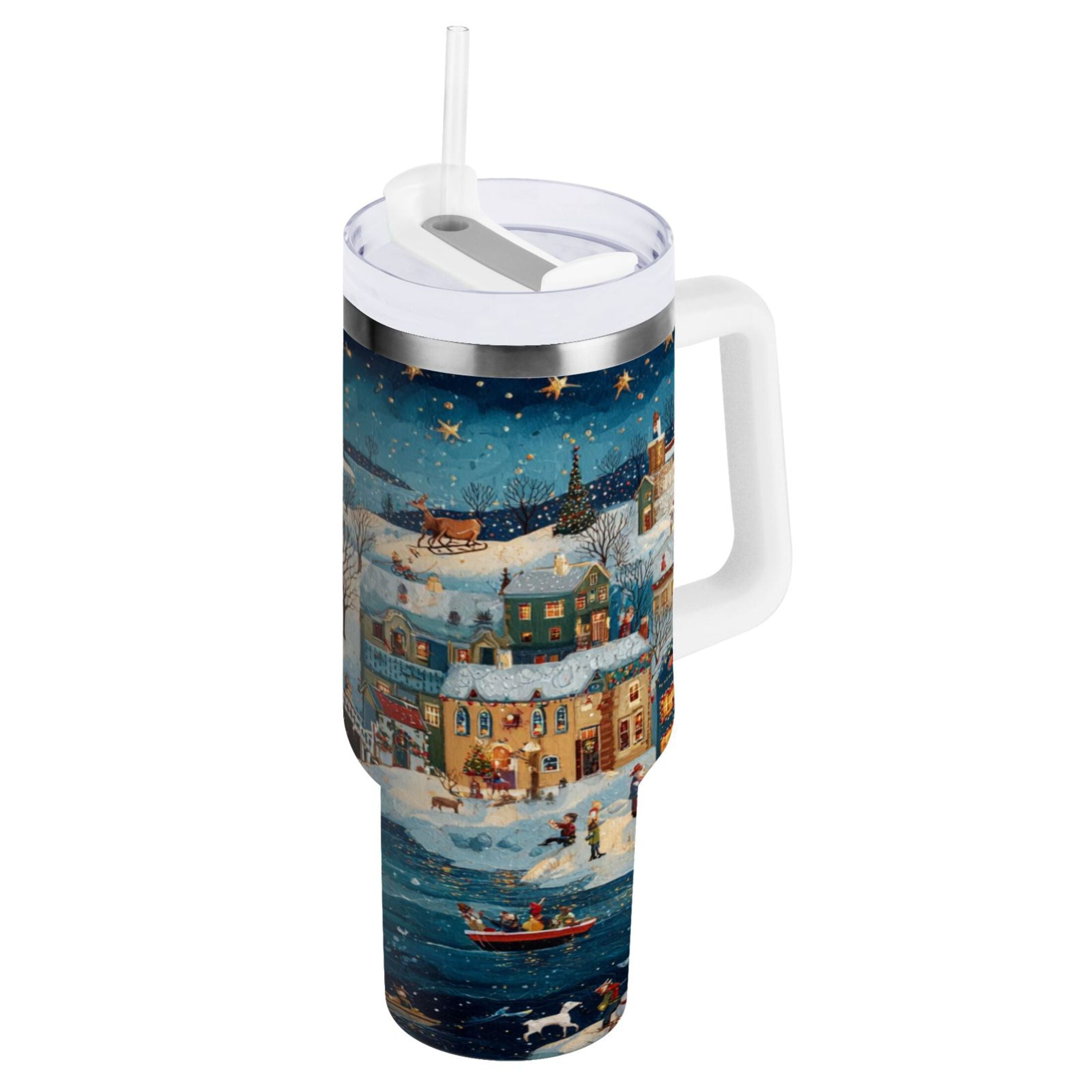 30 oz Insulated Stainless Steel Tumbler Double Wall Stainless Steel Tumbler with 2-Way Drinking Whimsical Christmas Scene WG28