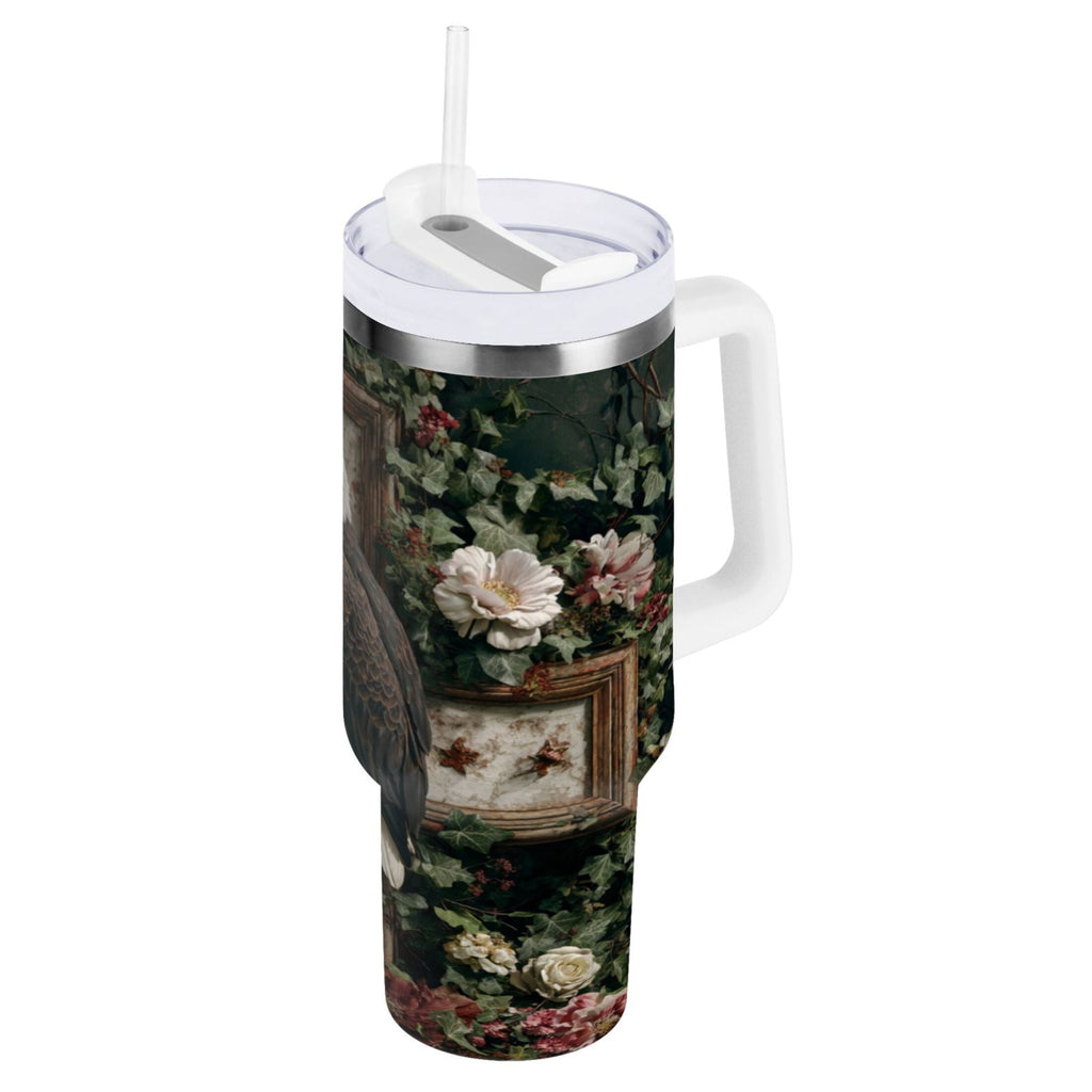 30 oz Insulated Stainless Steel Tumbler Double Wall Stainless Steel Tumbler with 2-Way Drinking Wreath and Bald Eagle 1YL5