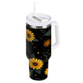 30 oz Insulated Stainless Steel Tumbler Double Wall Stainless Steel Tumbler with 2-Way Drinking Yellow Sunflower Pattern 0C16