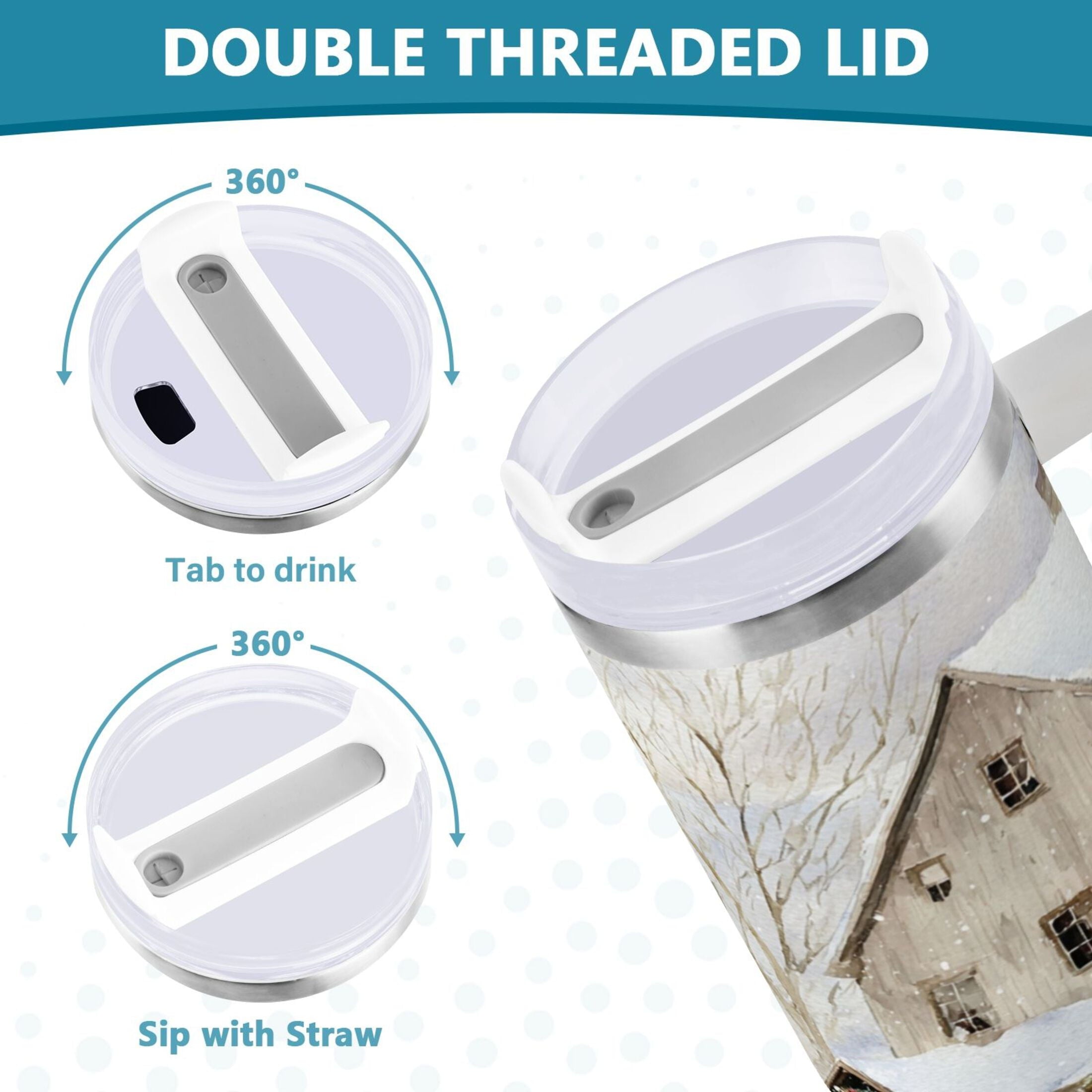40 oz Insulated Stainless Steel Tumbler Double Wall Stainless Steel Tumbler with 2-Way Drinking Farm Snow Scene 7QPQ