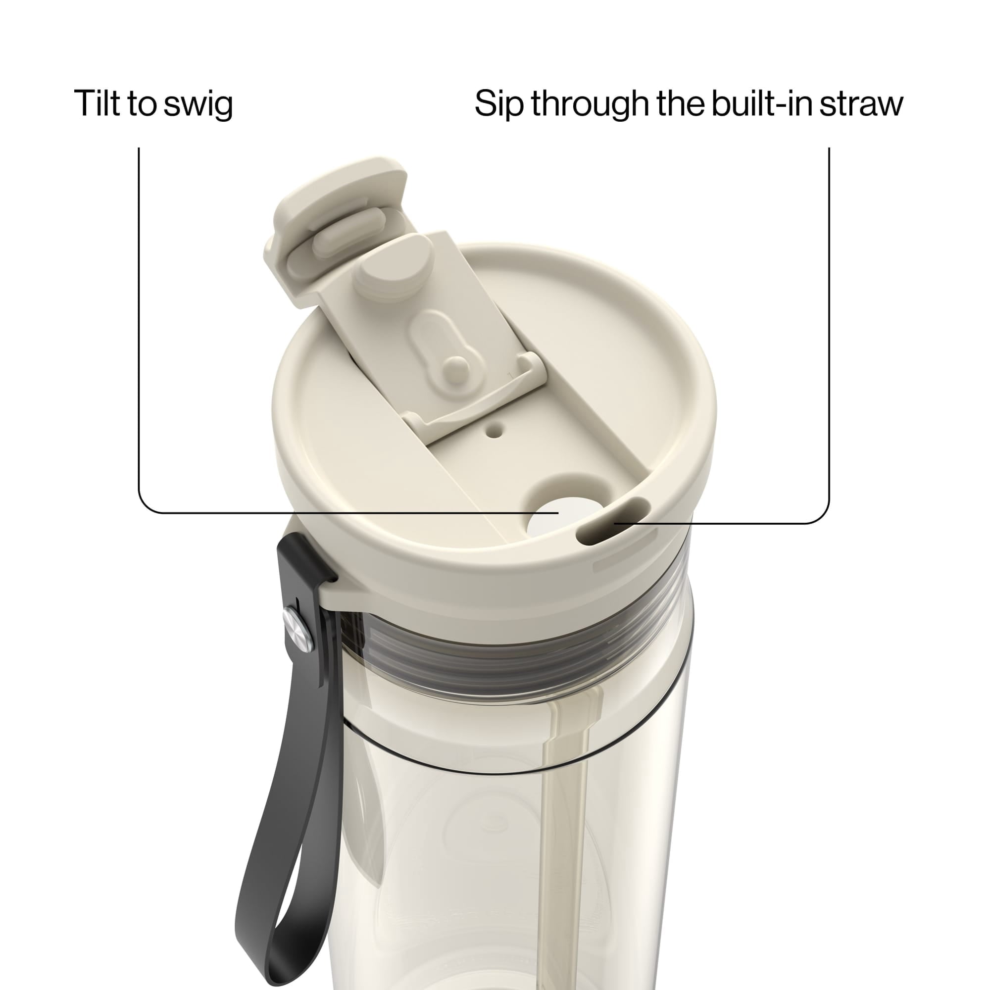 Contigo DualSip Leakproof Plastic Reusable Water Bottle with Carrying Strap, Cream/Clear, 28 oz J4IP