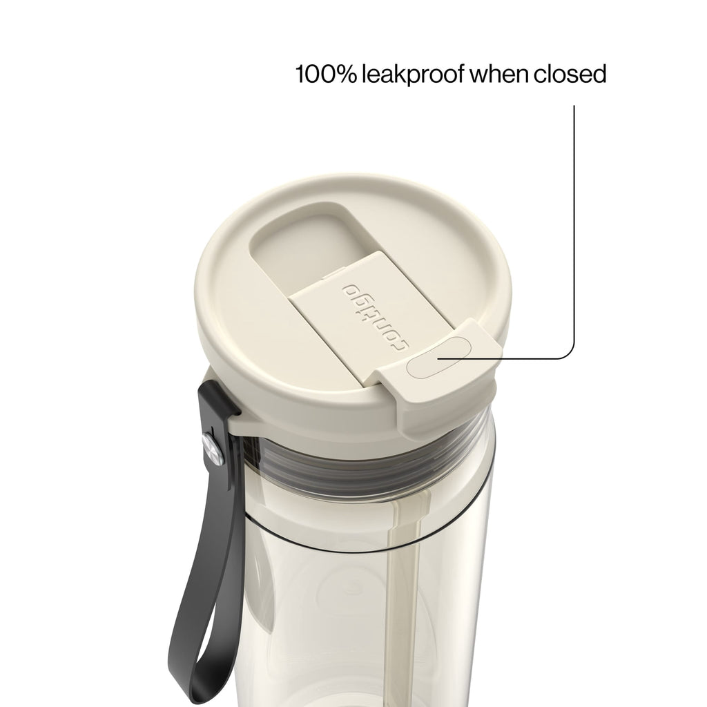 Contigo DualSip Leakproof Plastic Reusable Water Bottle with Carrying Strap, Cream/Clear, 28 oz J4IP