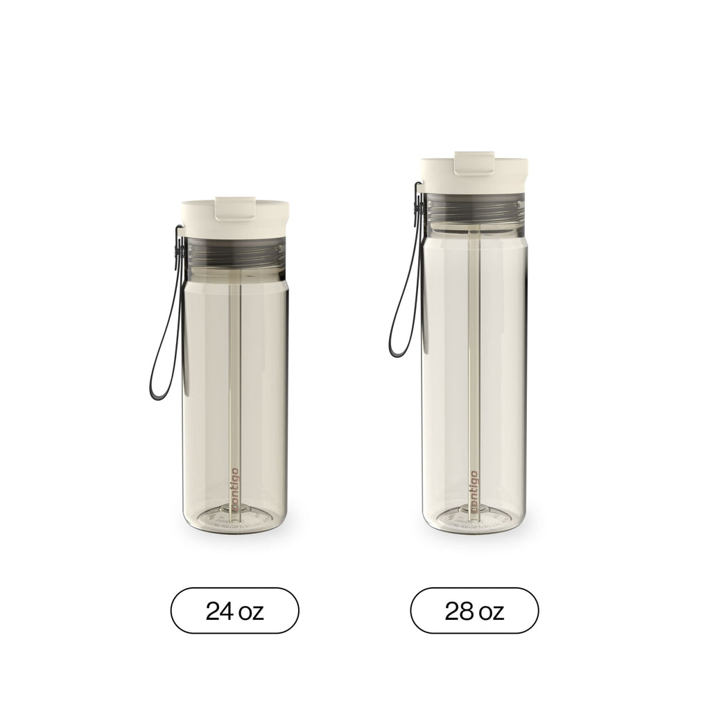 Contigo DualSip Leakproof Plastic Reusable Water Bottle with Carrying Strap, Cream/Clear, 28 oz J4IP