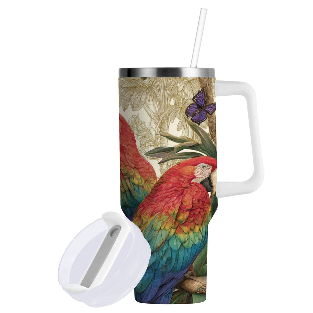 30 oz Insulated Stainless Steel Tumbler Double Wall Stainless Steel Tumbler with 2-Way Drinking Colorful Beautiful Parrots WZXZ
