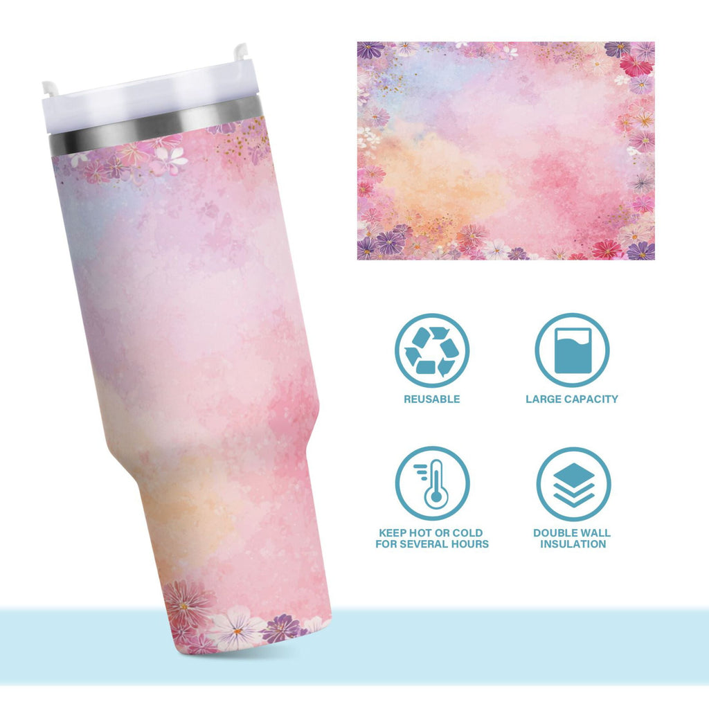 30 oz Insulated Stainless Steel Tumbler Double Wall Stainless Steel Tumbler with 2-Way Drinking Colorful Pastel Floral Pattern X2K7
