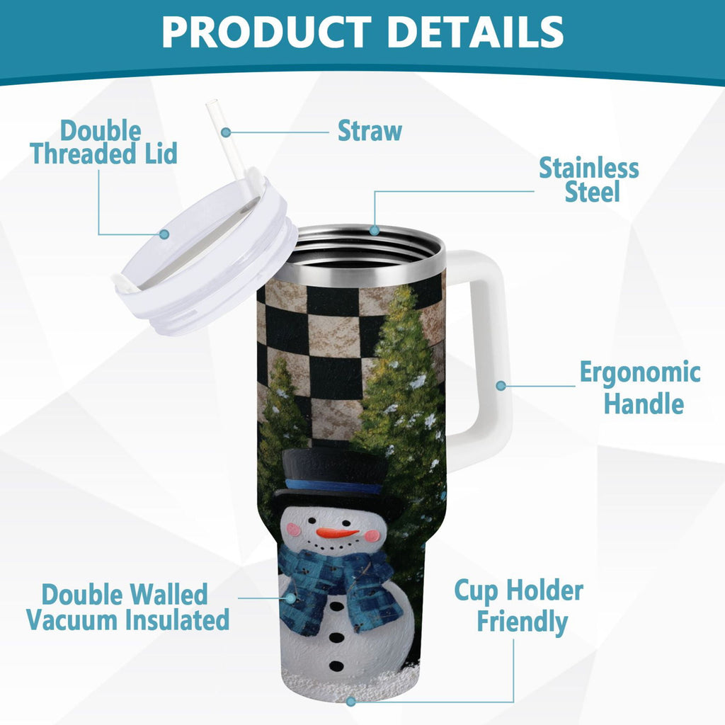 30 oz Insulated Stainless Steel Tumbler Double Wall Stainless Steel Tumbler with 2-Way Drinking Two Snowmen Pattern SIIJ