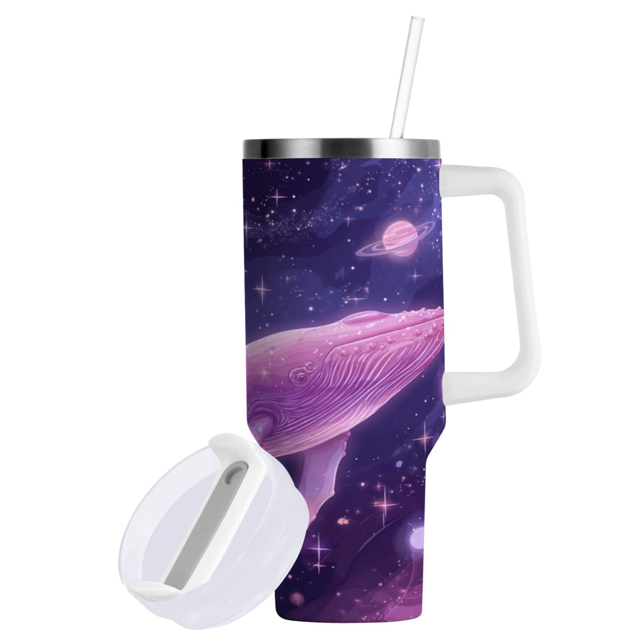 30 oz Insulated Stainless Steel Tumbler Double Wall Stainless Steel Tumbler with 2-Way Drinking Whale in Space JX8T