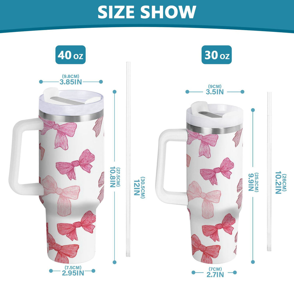 40 oz Insulated Stainless Steel Tumbler Double Wall Stainless Steel Tumbler with 2-Way Drinking Pink Bows Pattern 2NML