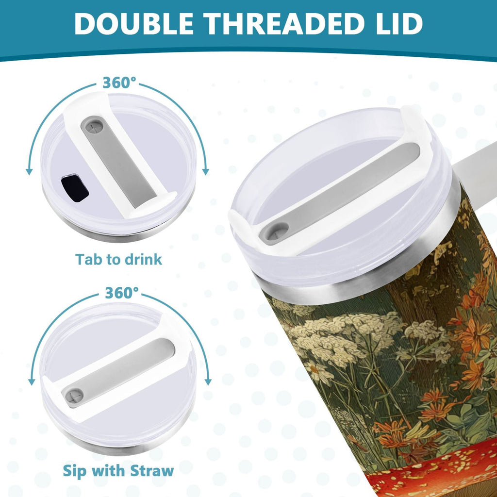 40 oz Insulated Stainless Steel Tumbler Double Wall Stainless Steel Tumbler with 2-Way Drinking Red Mushrooms A64G