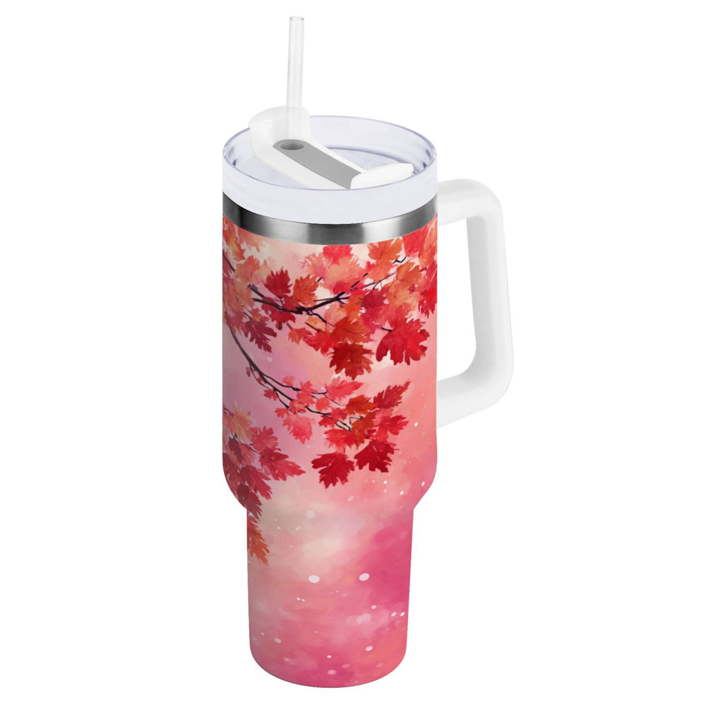 30 oz Insulated Stainless Steel Tumbler Double Wall Stainless Steel Tumbler with 2-Way Drinking Watercolor Red Maple Leaves 5EB2