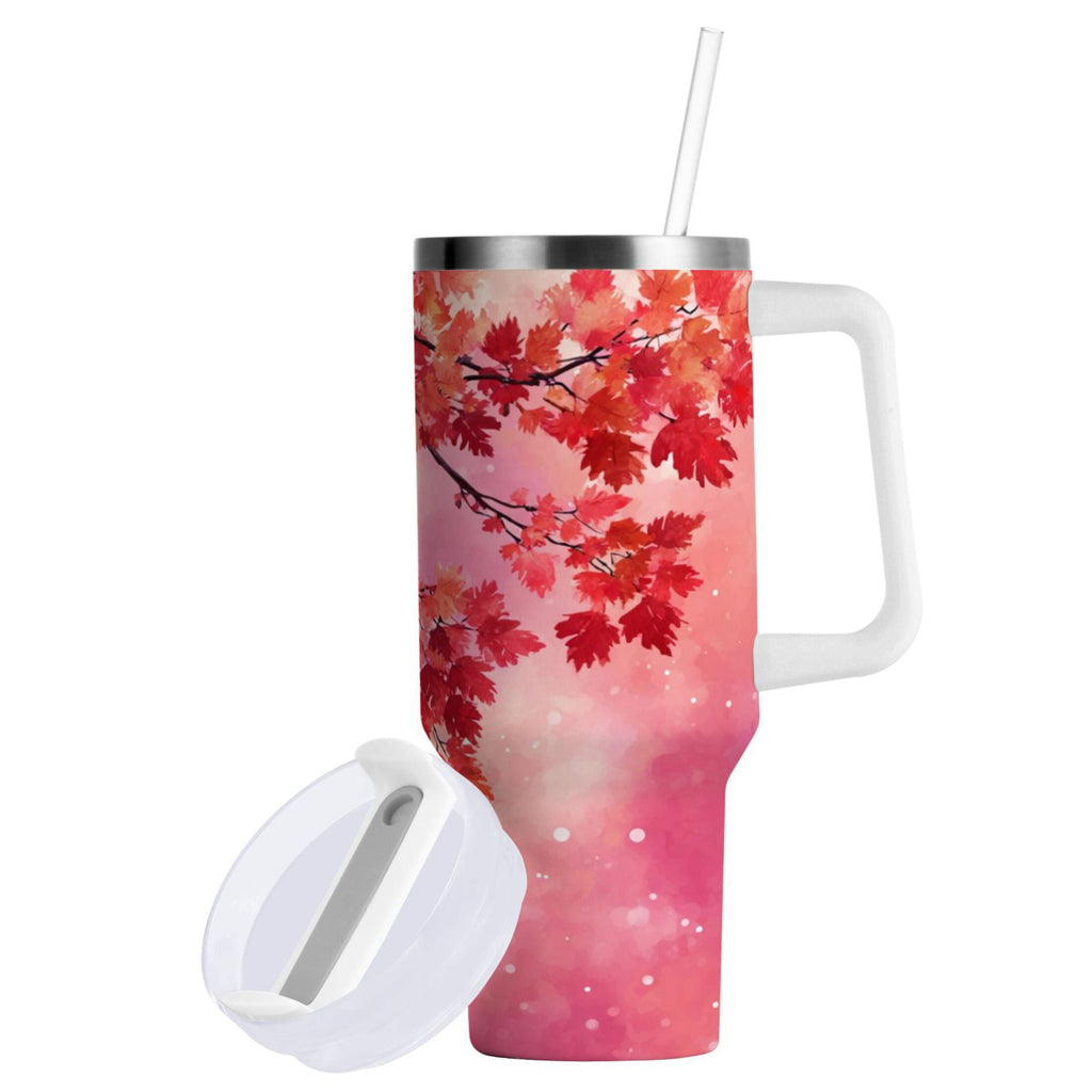 30 oz Insulated Stainless Steel Tumbler Double Wall Stainless Steel Tumbler with 2-Way Drinking Watercolor Red Maple Leaves 5EB2
