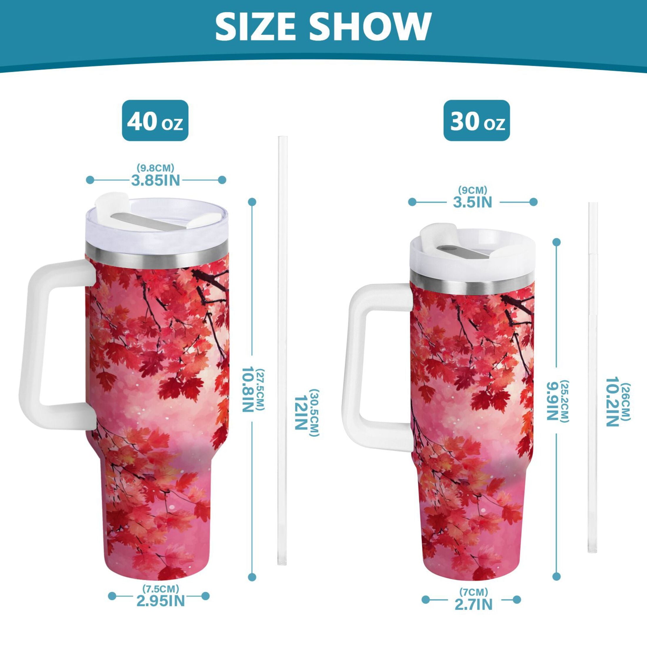 30 oz Insulated Stainless Steel Tumbler Double Wall Stainless Steel Tumbler with 2-Way Drinking Watercolor Red Maple Leaves 5EB2