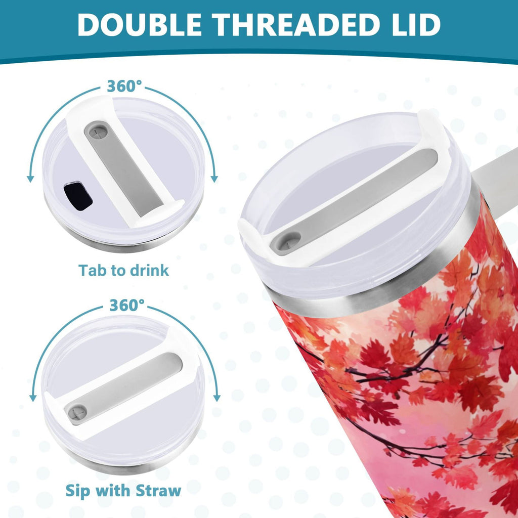 30 oz Insulated Stainless Steel Tumbler Double Wall Stainless Steel Tumbler with 2-Way Drinking Watercolor Red Maple Leaves 5EB2