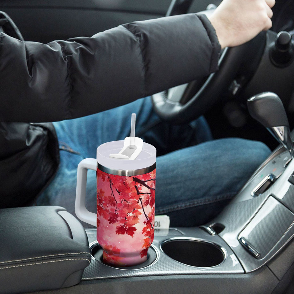 30 oz Insulated Stainless Steel Tumbler Double Wall Stainless Steel Tumbler with 2-Way Drinking Watercolor Red Maple Leaves 5EB2