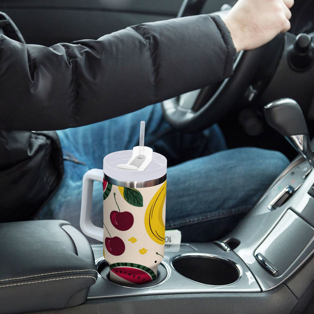 30 oz Insulated Stainless Steel Tumbler Double Wall Stainless Steel Tumbler with 2-Way Drinking Watermelon and Cherries WXK2