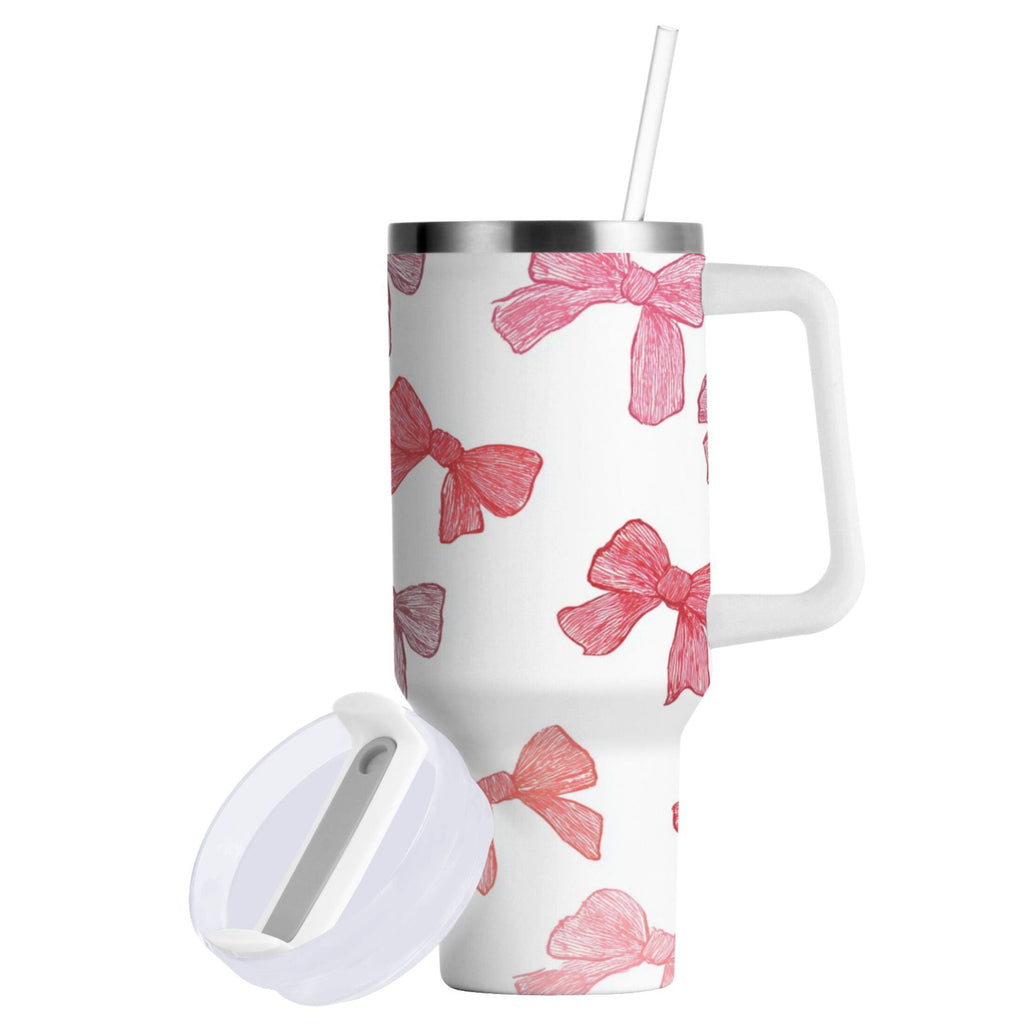 40 oz Insulated Stainless Steel Tumbler Double Wall Stainless Steel Tumbler with 2-Way Drinking Pink Bows Pattern 2NML