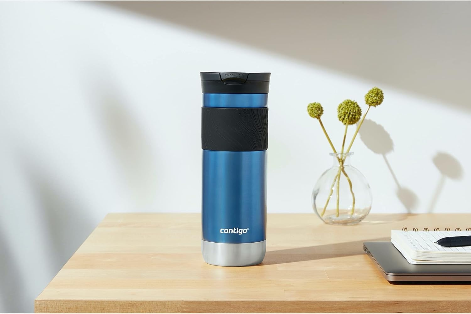 Contigo SNAPSEAL Insulated Stainless Steel Travel Mug with Grip, 16 oz, Blueberry Transparent Satin &amp; Gold Morel, 2-Pack HFTW