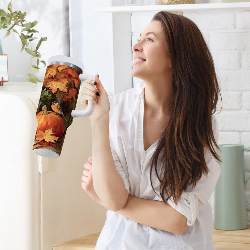 30 oz Insulated Stainless Steel Tumbler Double Wall Stainless Steel Tumbler with 2-Way Drinking Beautiful Fall Scene U6SZ