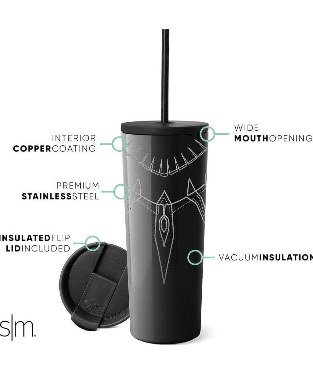 Simple Modern Insulated Black Panther 24oz  Tumbler W/Flip Lid and Straw Lid 4R5T