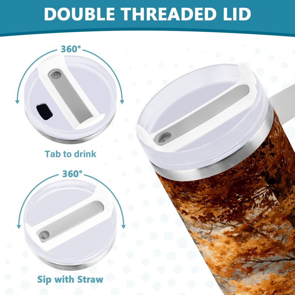 30 oz Insulated Stainless Steel Tumbler Double Wall Stainless Steel Tumbler with 2-Way Drinking Beautiful Autumn Forest USBF