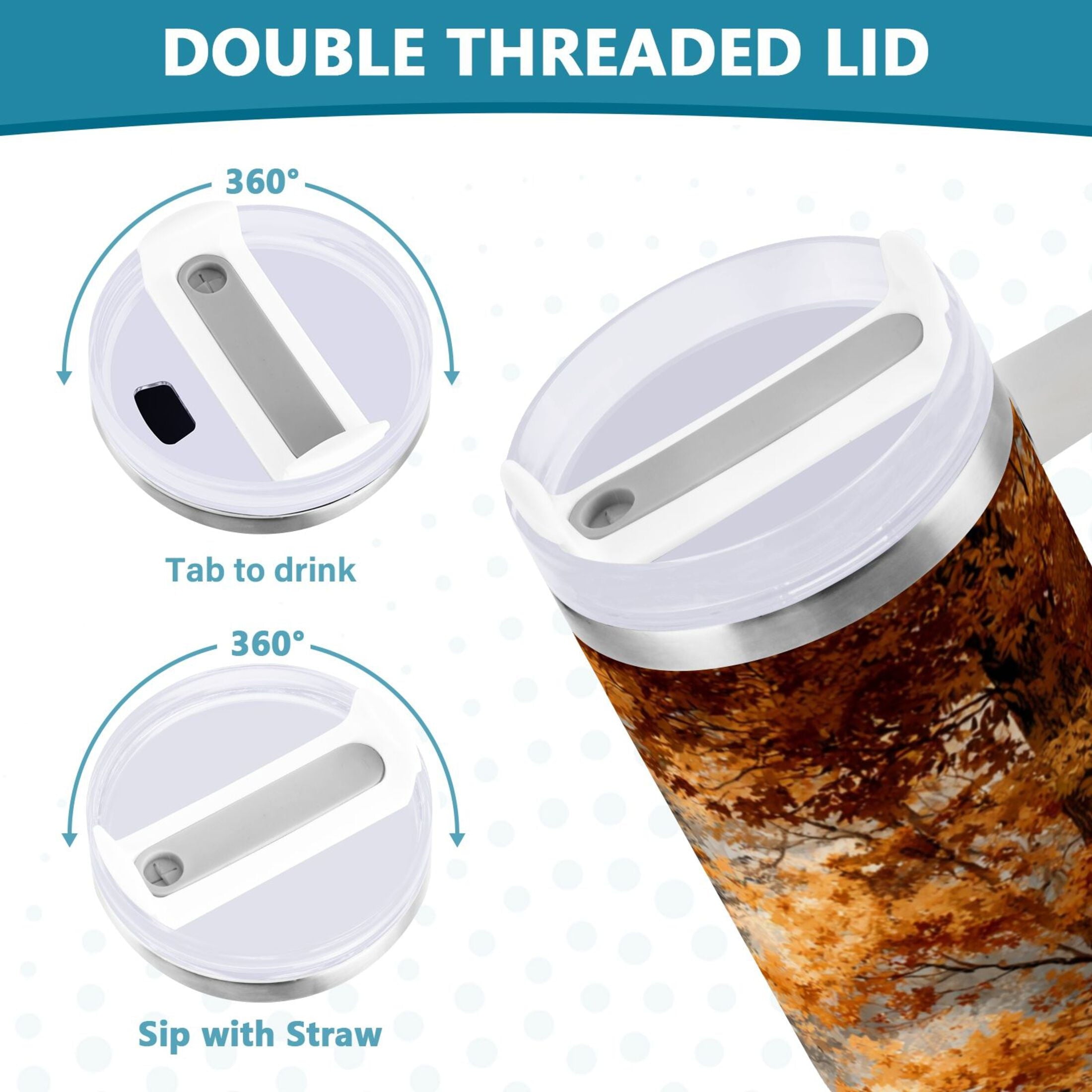 30 oz Insulated Stainless Steel Tumbler Double Wall Stainless Steel Tumbler with 2-Way Drinking Beautiful Autumn Forest USBF