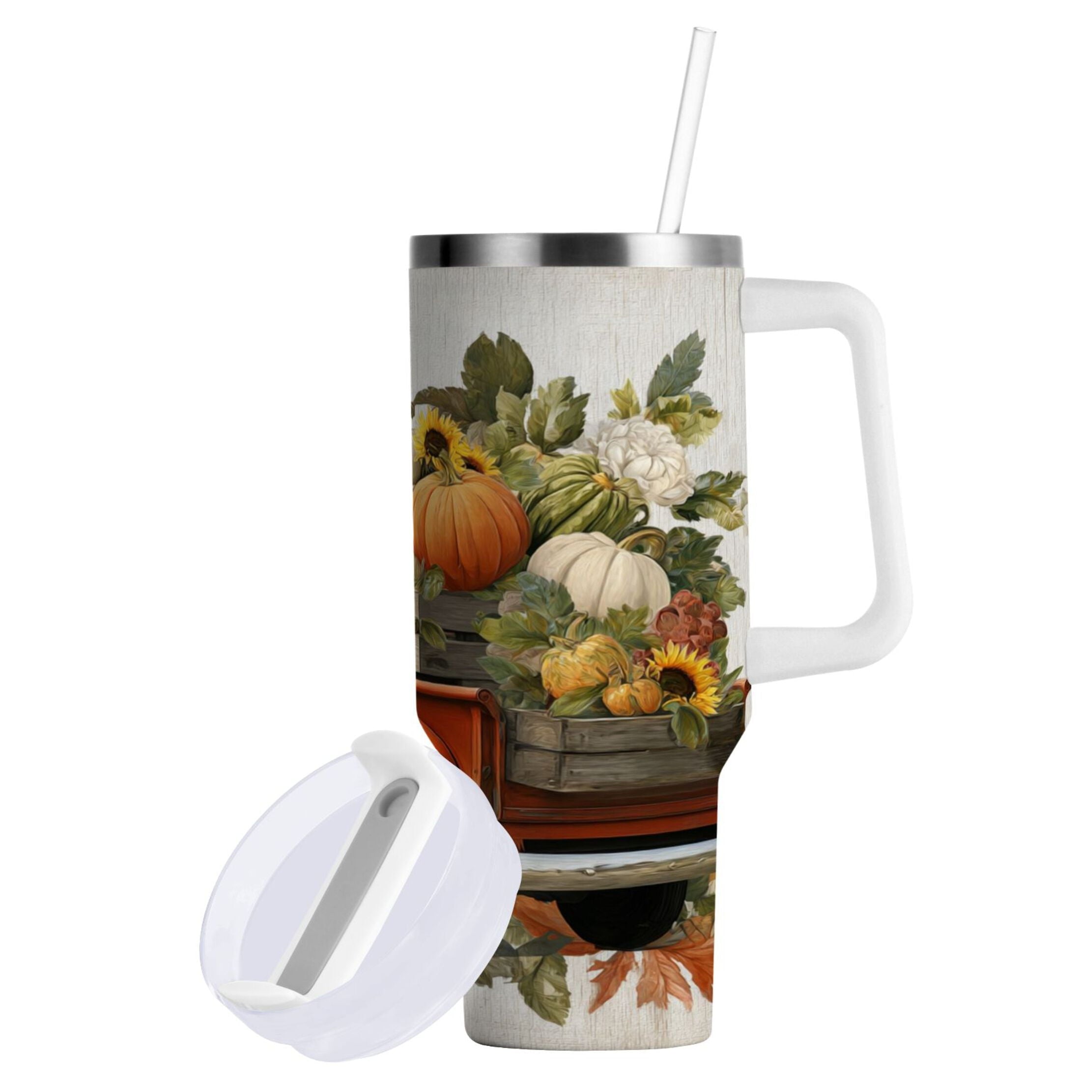 40 oz Insulated Stainless Steel Tumbler Double Wall Stainless Steel Tumbler with 2-Way Drinking Truck Full Of Pumpkins 1AJ5