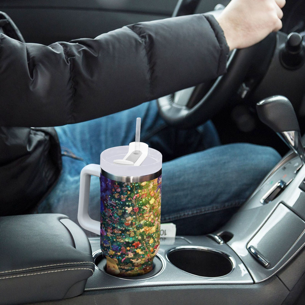 40 oz Insulated Stainless Steel Tumbler Double Wall Stainless Steel Tumbler with 2-Way Drinking Festive Christmas Scene 6BY7