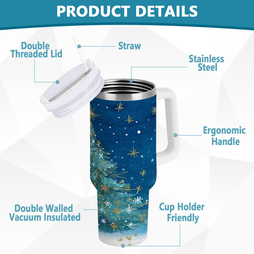 40 oz Insulated Stainless Steel Tumbler Double Wall Stainless Steel Tumbler with 2-Way Drinking Watercolor Christmas Tree 8CM9