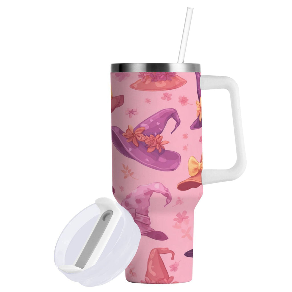 30 oz Insulated Stainless Steel Tumbler Double Wall Stainless Steel Tumbler with 2-Way Drinking Colorful Hat Pattern O6SF