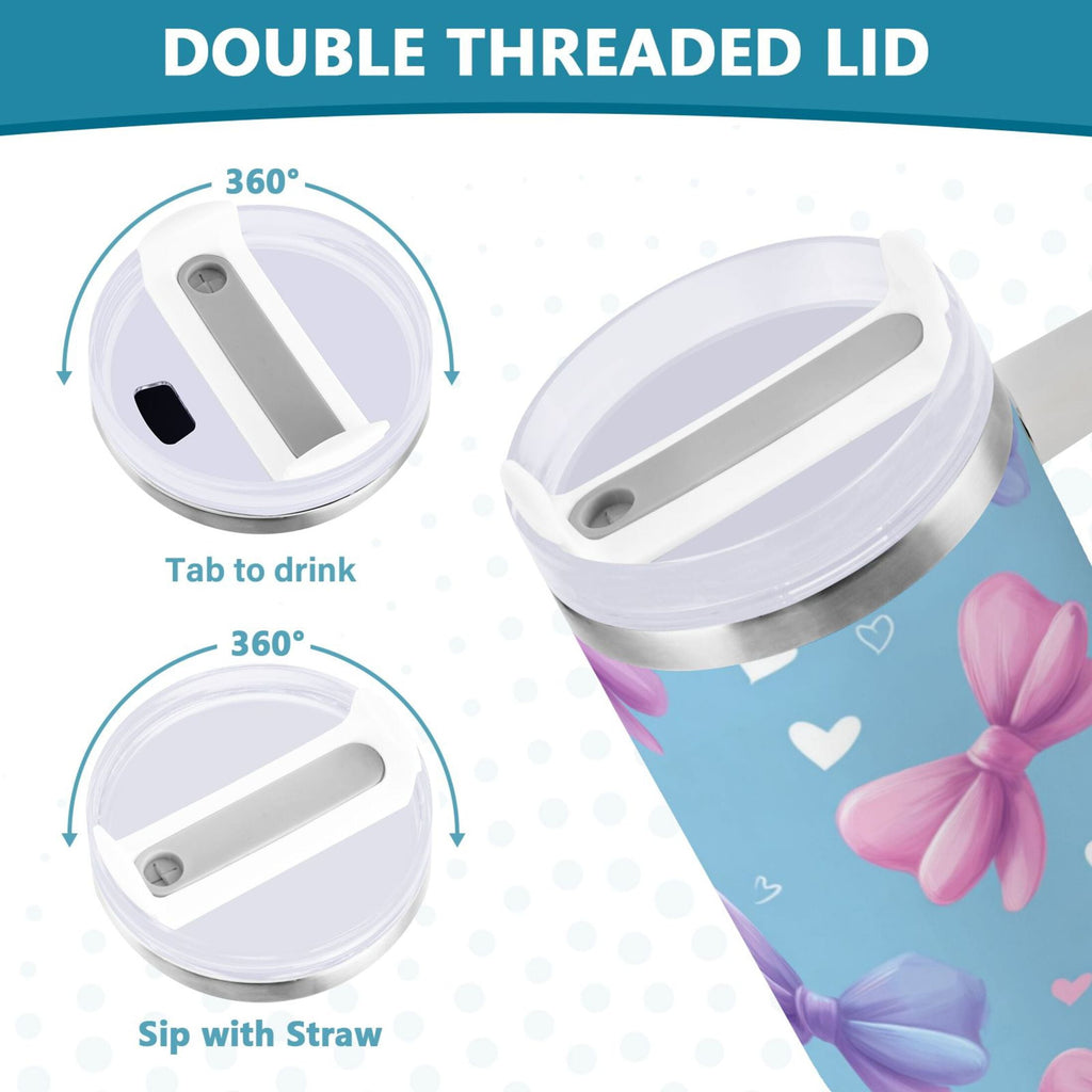 30 oz Insulated Stainless Steel Tumbler Double Wall Stainless Steel Tumbler with 2-Way Drinking Pink and Purple Bows F2KL