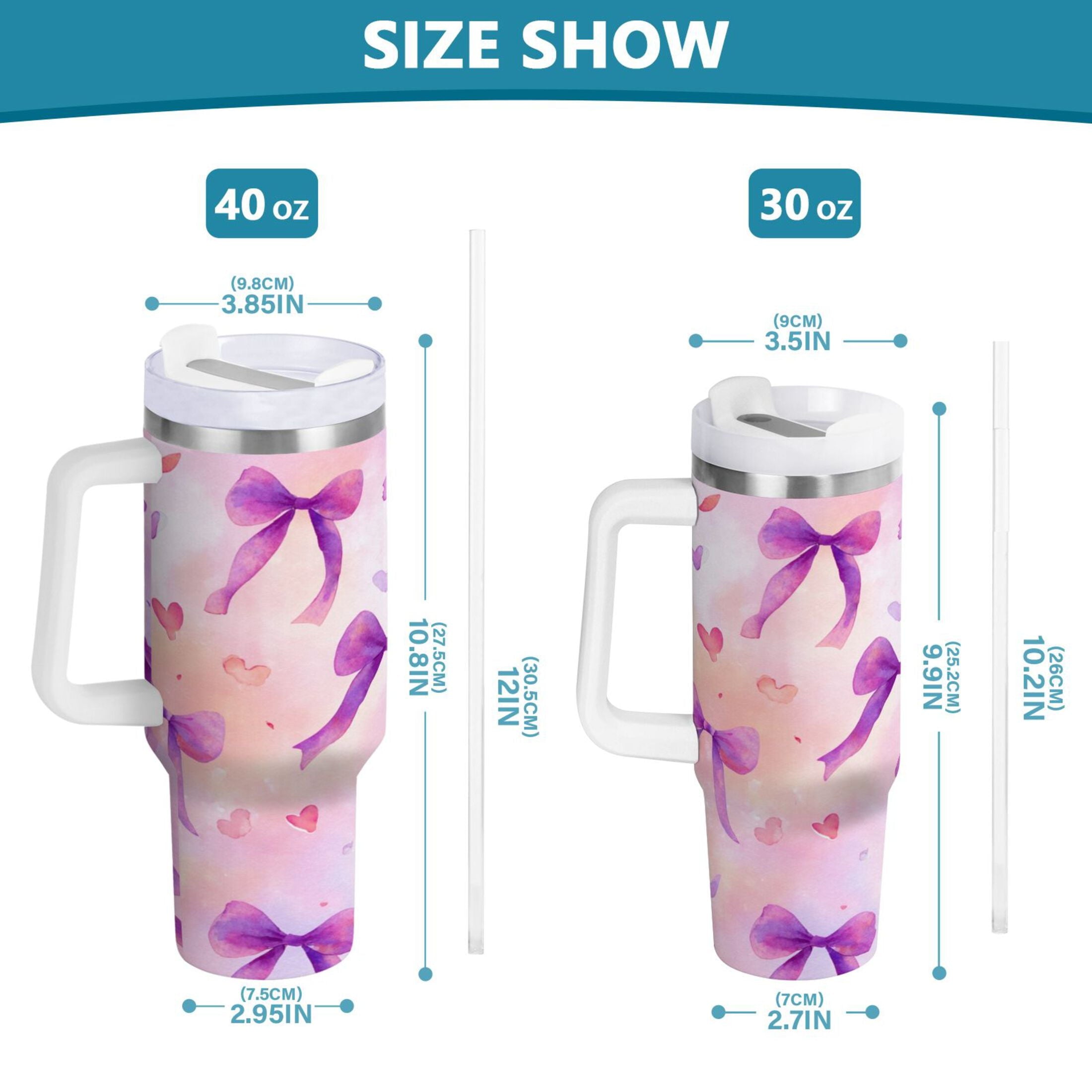 30 oz Insulated Stainless Steel Tumbler Double Wall Stainless Steel Tumbler with 2-Way Drinking Watercolor Purple Bows TU2B