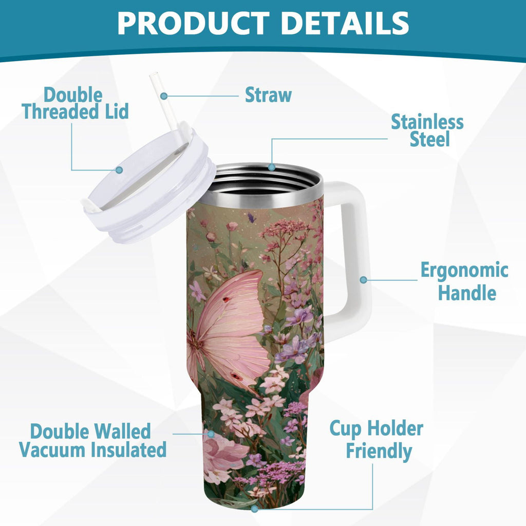 30 oz Insulated Stainless Steel Tumbler Double Wall Stainless Steel Tumbler with 2-Way Drinking Delicate Butterfly 0OM7