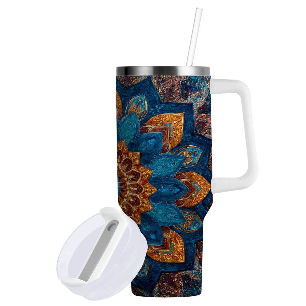 40 oz Insulated Stainless Steel Tumbler Double Wall Stainless Steel Tumbler with 2-Way Drinking Intricate Geometric Shapes TU13