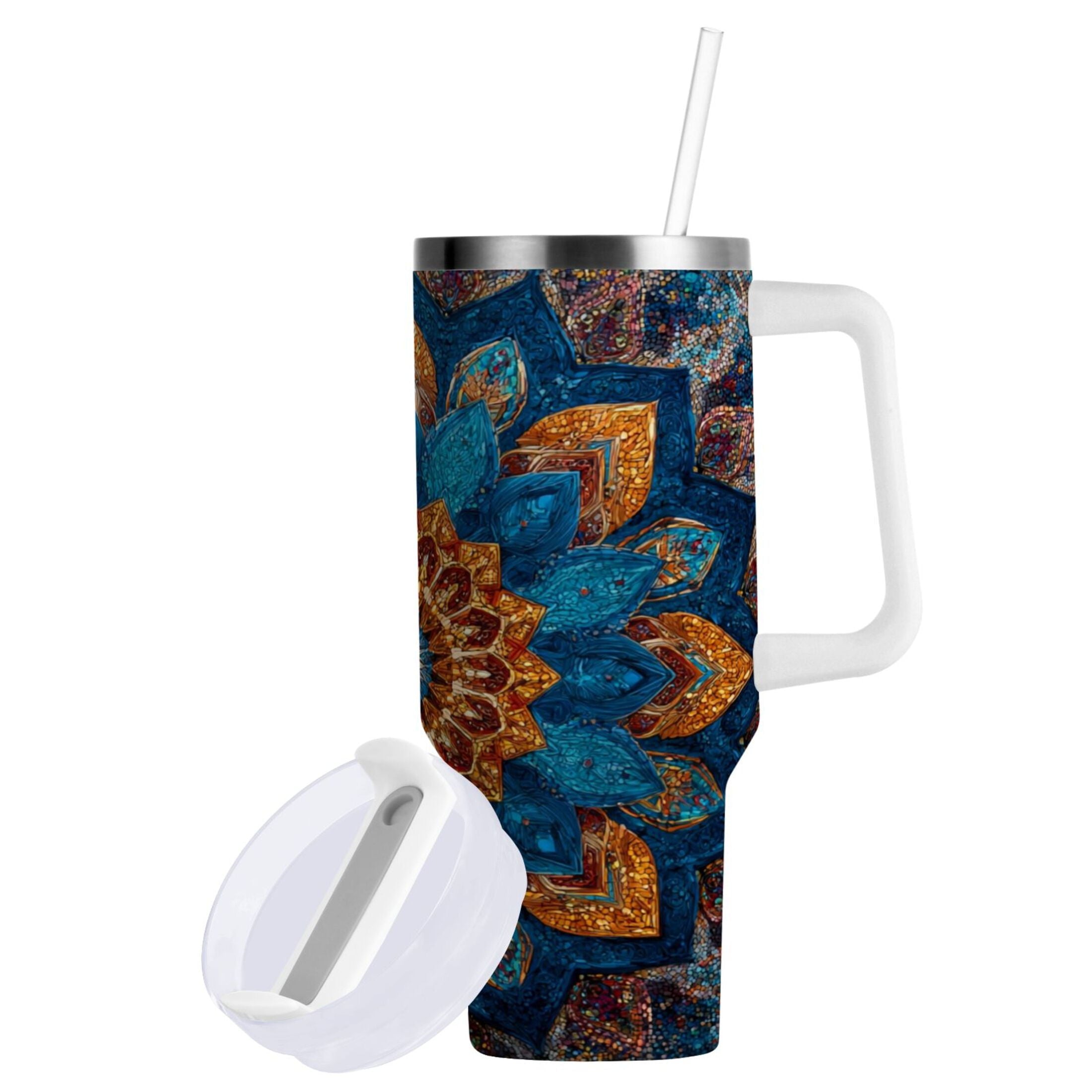 40 oz Insulated Stainless Steel Tumbler Double Wall Stainless Steel Tumbler with 2-Way Drinking Intricate Geometric Shapes TU13