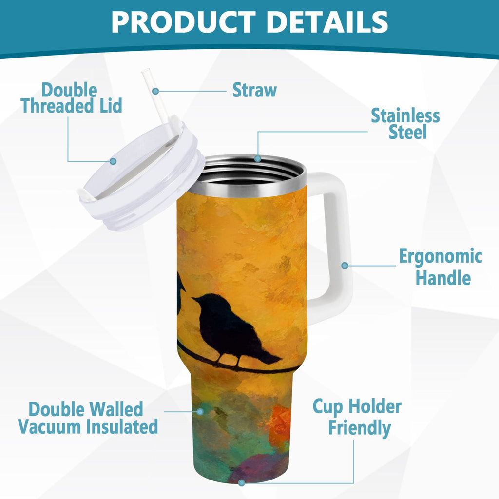 30 oz Insulated Stainless Steel Tumbler Double Wall Stainless Steel Tumbler with 2-Way Drinking Birds on A Wire FIS7
