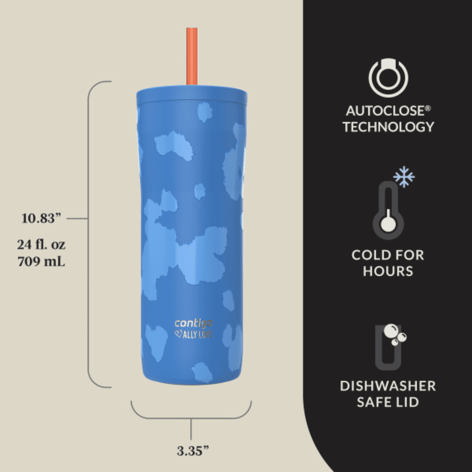 Contigo x Ally Love Streeterville 2.0 Stainless Steel Tumbler with Straw, 24 oz, Stellar Jay UBU1