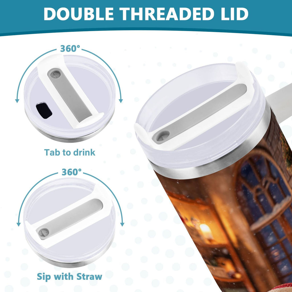 40 oz Insulated Stainless Steel Tumbler Double Wall Stainless Steel Tumbler with 2-Way Drinking Sitting Santa Claus NCAM