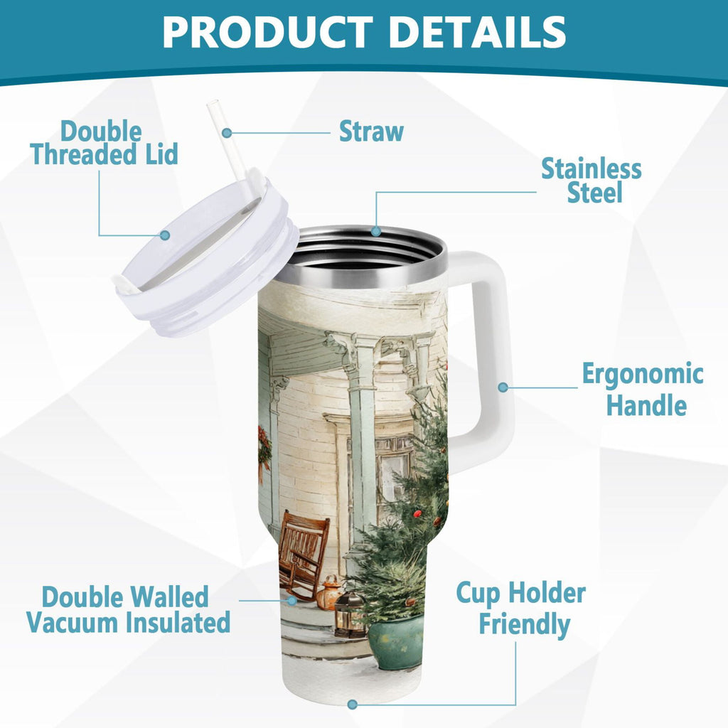 30 oz Insulated Stainless Steel Tumbler Double Wall Stainless Steel Tumbler with 2-Way Drinking Charming Christmas Doorway QPD2