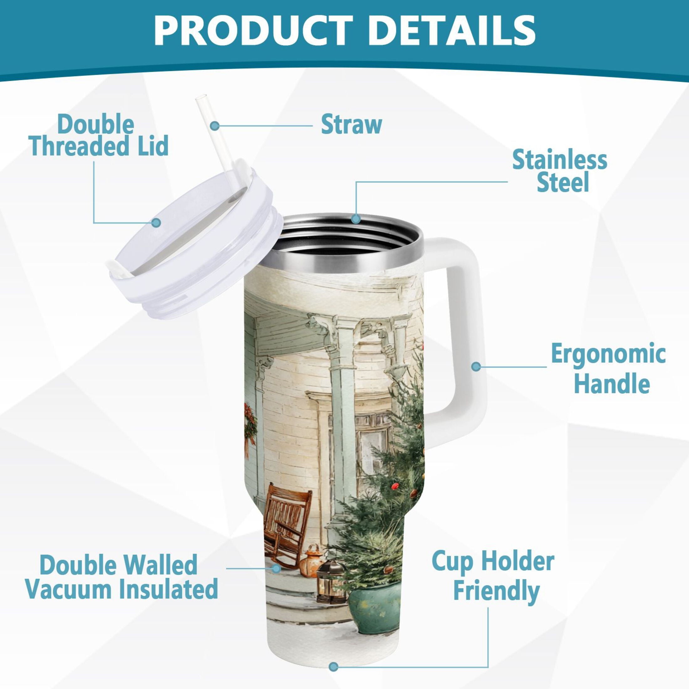 30 oz Insulated Stainless Steel Tumbler Double Wall Stainless Steel Tumbler with 2-Way Drinking Charming Christmas Doorway QPD2