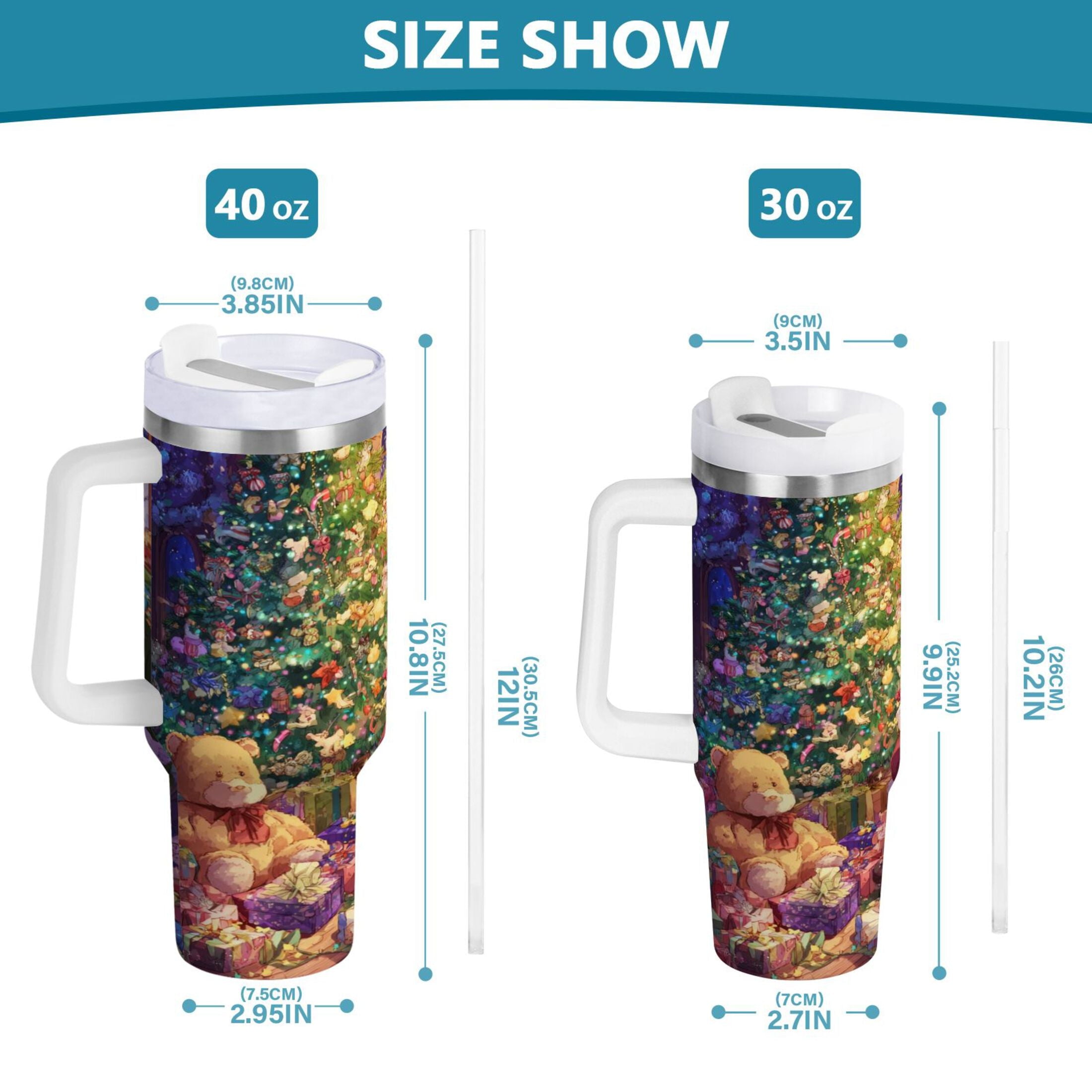 40 oz Insulated Stainless Steel Tumbler Double Wall Stainless Steel Tumbler with 2-Way Drinking Festive Christmas Scene 6BY7