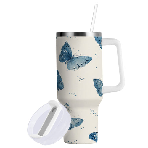 30 oz Insulated Stainless Steel Tumbler Double Wall Stainless Steel Tumbler with 2-Way Drinking Blue Watercolor Butterflies W47M